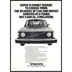 1975 Volvo 242 244 Sedan Vintage Print Ad Front End Grill Man Cave Wall Art